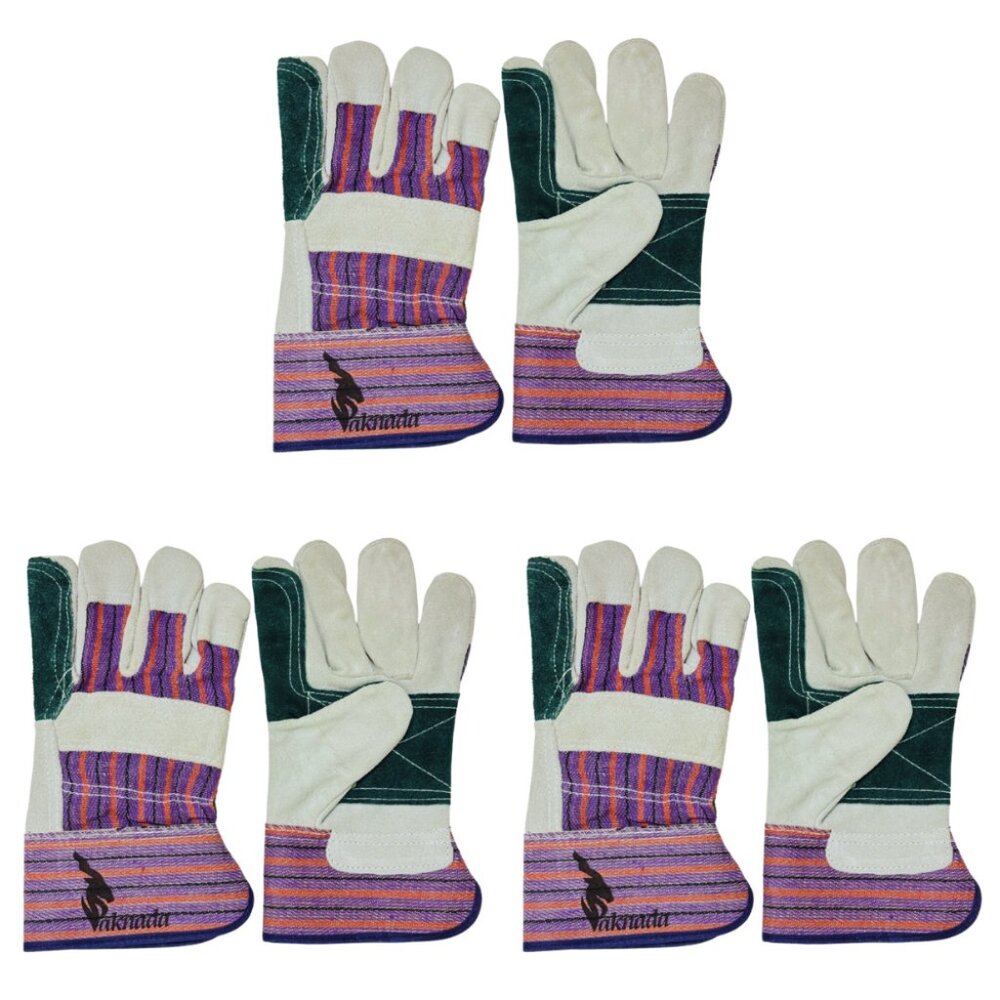 PAKNADA Cowhide leather Double Palm Gloves 3Pairs for farming Industrial Outdoor